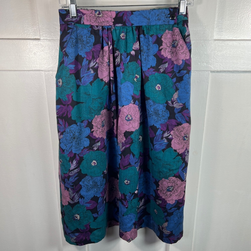 Cape Cod Match Mates Vintage Floral Midi Skirt Blue‎ Purple Teal VTG Size 10 USA